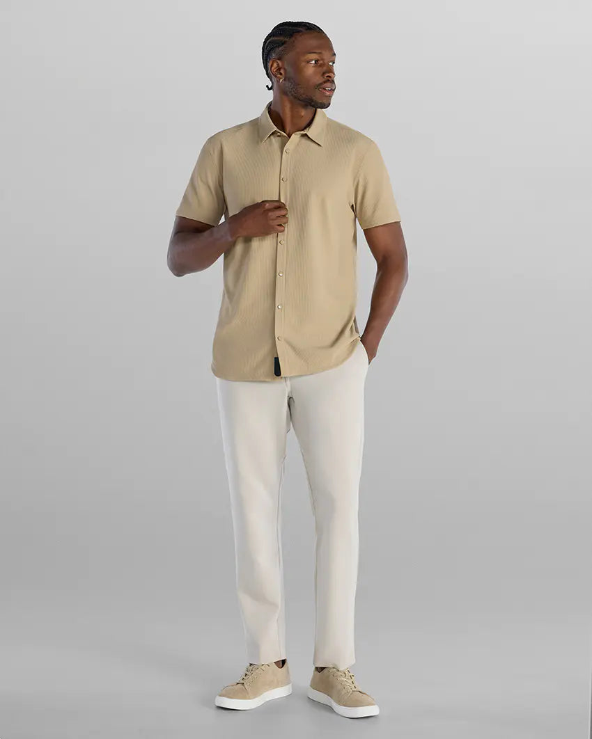 STRIDWOVE Ribbed+ Short Sleeve Button Down