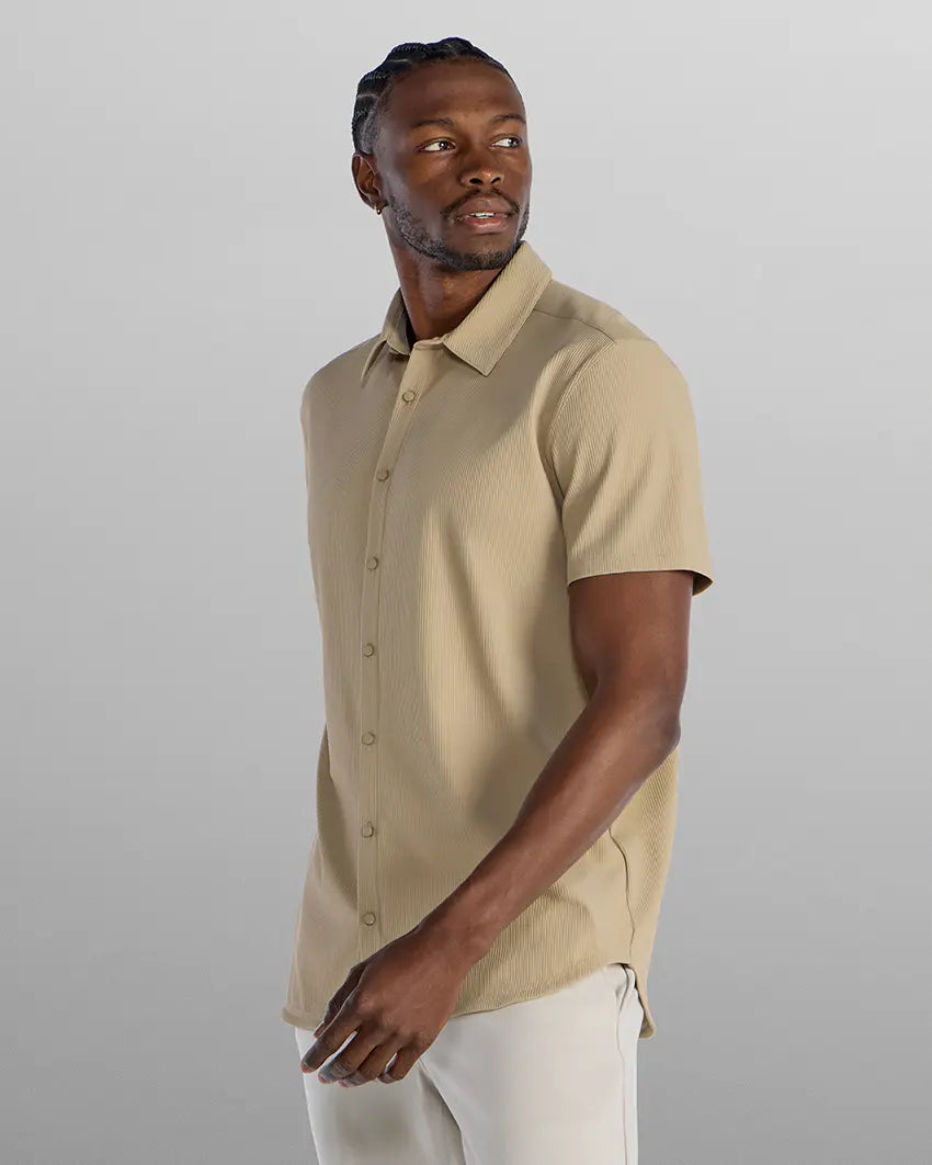 STRIDWOVE Ribbed+ Short Sleeve Button Down