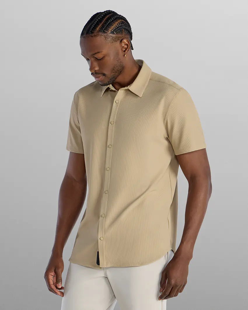 STRIDWOVE Ribbed+ Short Sleeve Button Down