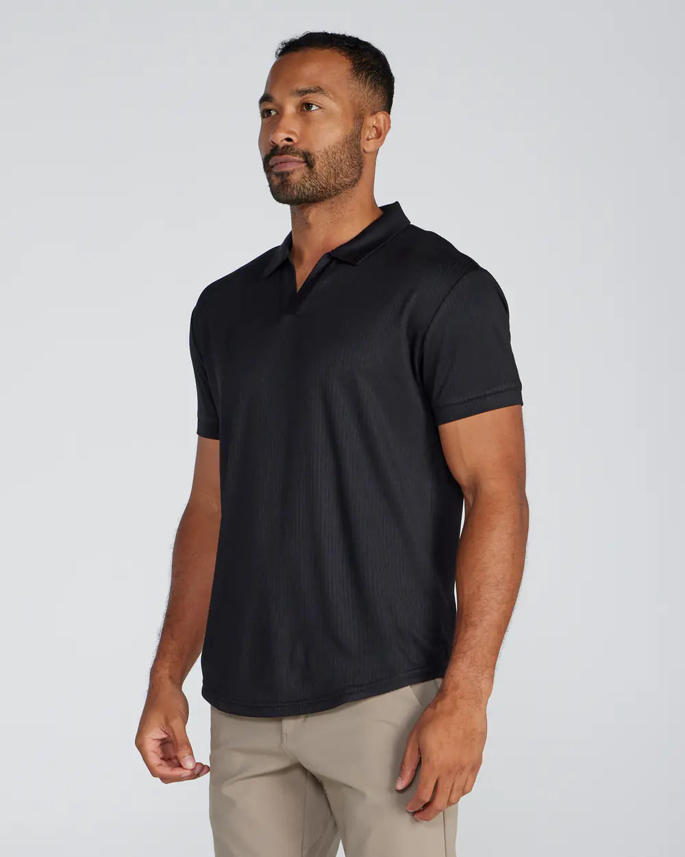 STRIDWOVE Ribbed Short Sleeve Open V Polo