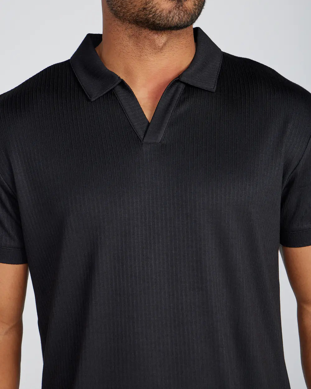 STRIDWOVE Ribbed Short Sleeve Open V Polo